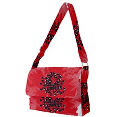 A Red Flower With A Black Center On A Black Background Full Print Messenger Bag (l) by catchydesignhill