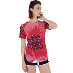 A Red Flower With A Black Center On A Black Background Perpetual Short Sleeve T-shirt by catchydesignhill