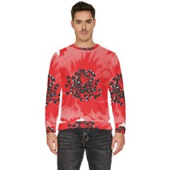 A Red Flower With A Black Center On A Black Background Men s Fleece Sweatshirt