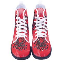 A Red Flower With A Black Center On A Black Background Men s High-top Canvas Sneakers by catchydesignhill