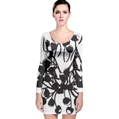 A Black And White Picture Of A Bunch Of Flowers Long Sleeve Velvet Bodycon Dress