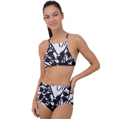 A Black And White Picture Of A Bunch Of Flowers Halter Tankini Set by catchydesignhill