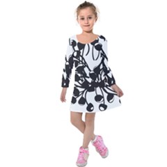 A Black And White Picture Of A Bunch Of Flowers Kids  Long Sleeve Velvet Dress by catchydesignhill