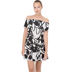 A Black And White Picture Of A Bunch Of Flowers Off Shoulder Chiffon Dress by catchydesignhill