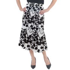 A Black And White Picture Of A Bunch Of Flowers Midi Mermaid Skirt by catchydesignhill