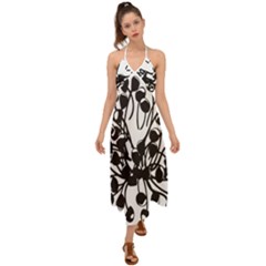 A Black And White Picture Of A Bunch Of Flowers Halter Tie Back Dress  by catchydesignhill