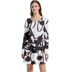 A Black And White Picture Of A Bunch Of Flowers Long Sleeve Velour Skater Dress by catchydesignhill