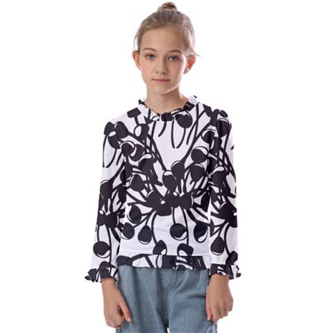 A Black And White Picture Of A Bunch Of Flowers Kids  Frill Detail T-shirt by catchydesignhill