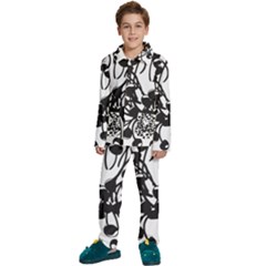 A Black And White Picture Of A Bunch Of Flowers Kids  Long Sleeve Velvet Pajamas Set by catchydesignhill