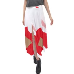 A Red Flower With A Black Background Velour Split Maxi Skirt