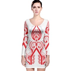 A Red And White Christmas Tree With Red Flowers Long Sleeve Velvet Bodycon Dress