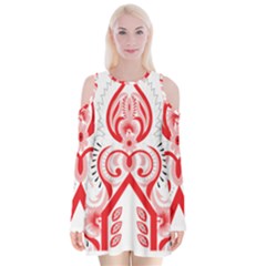 A Red And White Christmas Tree With Red Flowers Velvet Long Sleeve Shoulder Cutout Dress