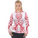 A Red And White Christmas Tree With Red Flowers Women s Overhead Hoodie View1