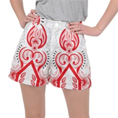 A Red And White Christmas Tree With Red Flowers Women s Ripstop Shorts by catchydesignhill