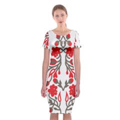 A Red And Beige Scarf With A Picture Of A Woman Holding A Tennis Racket Classic Short Sleeve Midi Dress by catchydesignhill