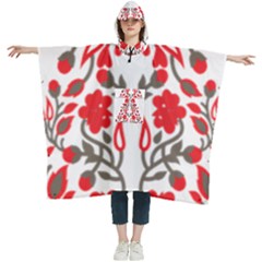 A Red And Beige Scarf With A Picture Of A Woman Holding A Tennis Racket Women s Hooded Rain Ponchos by catchydesignhill