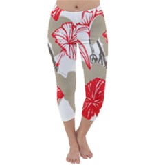 A Design Of A Red Flower On A White Background Capri Winter Leggings 