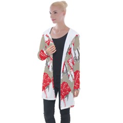 A Design Of A Red Flower On A White Background Longline Hooded Cardigan by catchydesignhill