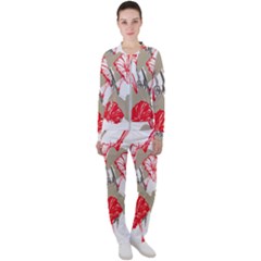 A Design Of A Red Flower On A White Background Casual Jacket And Pants Set by catchydesignhill