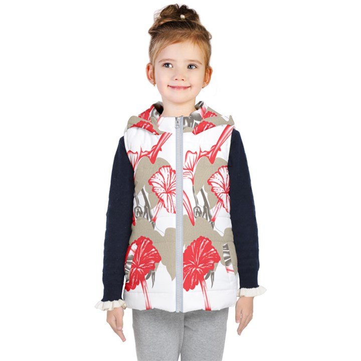 A Design Of A Red Flower On A White Background Kids  Hooded Puffer Vest