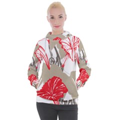 A Design Of A Red Flower On A White Background Women s Hooded Pullover