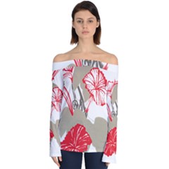 A Design Of A Red Flower On A White Background Off Shoulder Long Sleeve Top by catchydesignhill