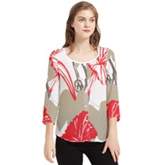 A Design Of A Red Flower On A White Background Chiffon Quarter Sleeve Blouse by catchydesignhill