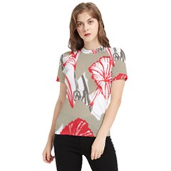 A Design Of A Red Flower On A White Background Women s Short Sleeve Rash Guard by catchydesignhill