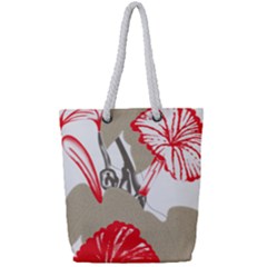 A Design Of A Red Flower On A White Background Full Print Rope Handle Tote (small) by catchydesignhill