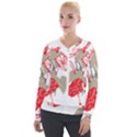 A Design Of A Red Flower On A White Background Velvet Zip Up Jacket View1