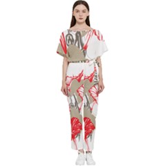 A Design Of A Red Flower On A White Background Batwing Lightweight Chiffon Jumpsuit by catchydesignhill