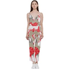 A Design Of A Red Flower On A White Background V-neck Camisole Jumpsuit by catchydesignhill