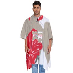 A Design Of A Red Flower On A White Background Men s Hooded Rain Ponchos by catchydesignhill