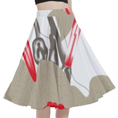 A Design Of A Red Flower On A White Background A-line Full Circle Midi Skirt With Pocket by catchydesignhill