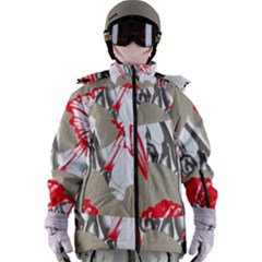 A Design Of A Red Flower On A White Background Women s Zip Ski And Snowboard Waterproof Breathable Jacket by catchydesignhill