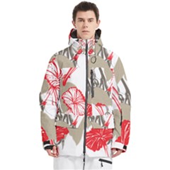 A Design Of A Red Flower On A White Background Men s Multi Pockets Zip Ski And Snowboard Waterproof Breathable Jacket by catchydesignhill