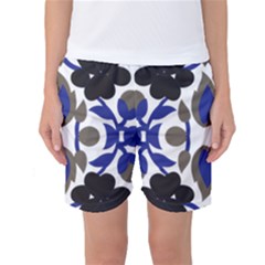 A Design Of A Blue And Black Flower Women s Basketball Shorts by catchydesignhill