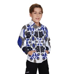 A Design Of A Blue And Black Flower Kids  Windbreaker