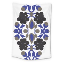 A Design Of A Blue And Black Flower Large Tapestry