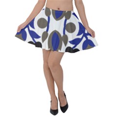 A Design Of A Blue And Black Flower Velvet Skater Skirt