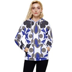 A Design Of A Blue And Black Flower Women s Lightweight Drawstring Hoodie