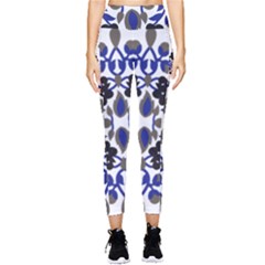 A Design Of A Blue And Black Flower Pocket Leggings  by catchydesignhill