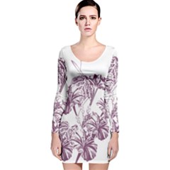 A Drawing Of A Plant With Purple Flowers Long Sleeve Velvet Bodycon Dress