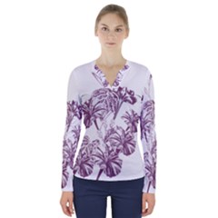 A Drawing Of A Plant With Purple Flowers V-neck Long Sleeve Top by catchydesignhill