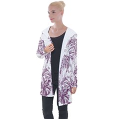 A Drawing Of A Plant With Purple Flowers Longline Hooded Cardigan by catchydesignhill