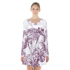 A Drawing Of A Plant With Purple Flowers Long Sleeve Velvet V-neck Dress