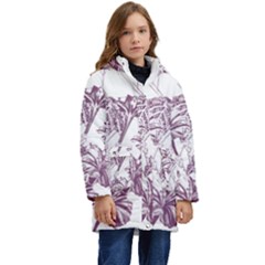 A Drawing Of A Plant With Purple Flowers Kids  Hooded Longline Puffer Jacket by catchydesignhill