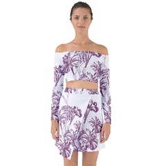 A Drawing Of A Plant With Purple Flowers Off Shoulder Top With Skirt Set by catchydesignhill