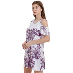 A Drawing Of A Plant With Purple Flowers Women s Cold Shoulder Round Neck Mini Dress by catchydesignhill