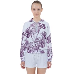 A Drawing Of A Plant With Purple Flowers Women s Tie Up Sweat